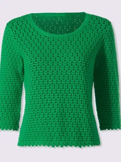 Pull ajouré léger à manches trois quart avec bords ondulés