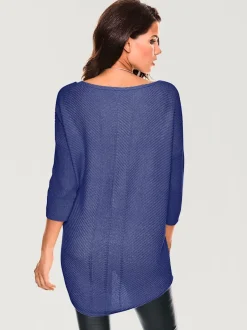 Pull ample en V avec manches 3/4 et mélange tricoté
