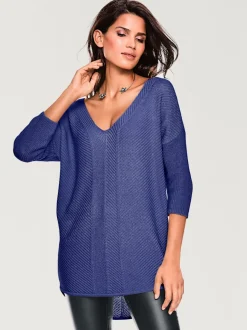 Pull ample en V avec manches 3/4 et mélange tricoté
