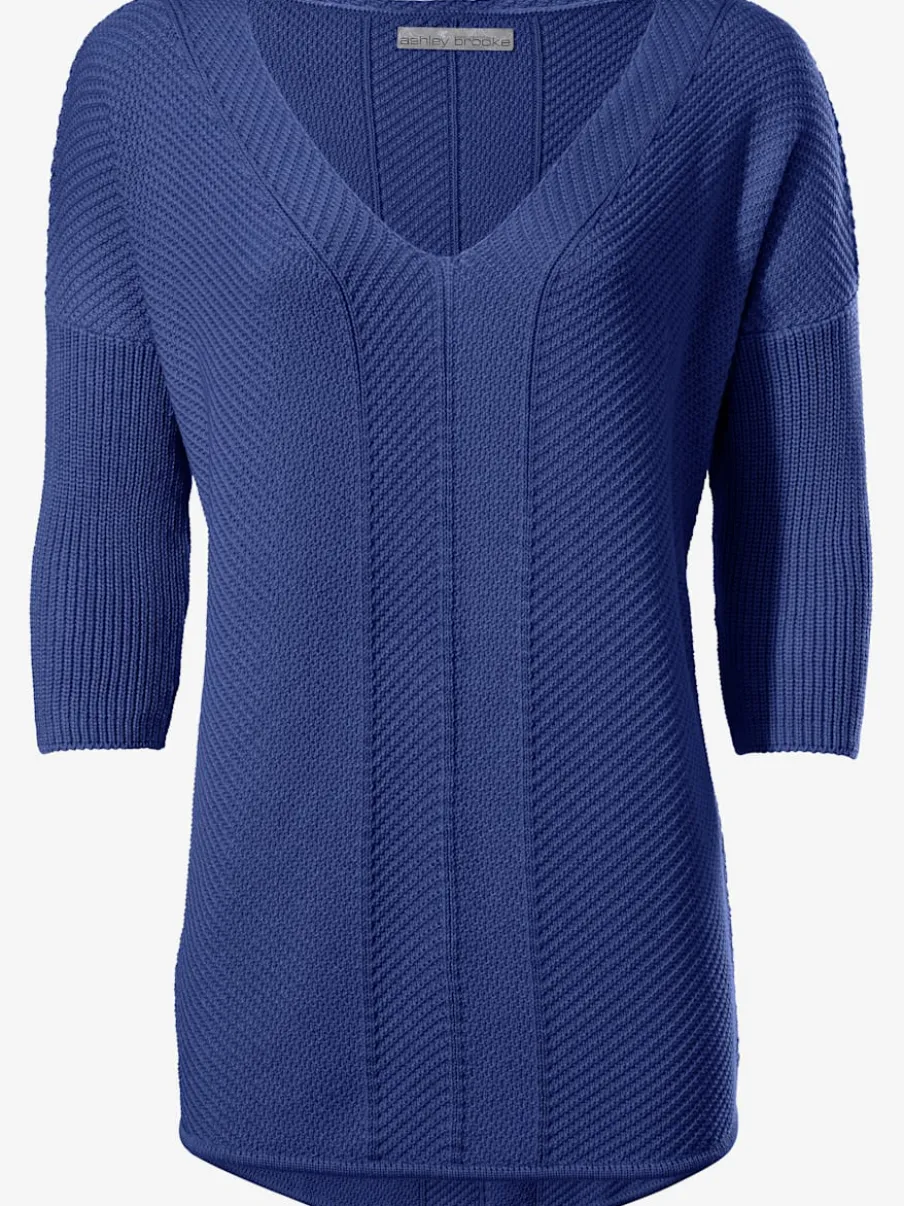 Pull ample en V avec manches 3/4 et mélange tricoté