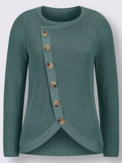 Pull avec boutonnières avant à effet affinant et côtelé
