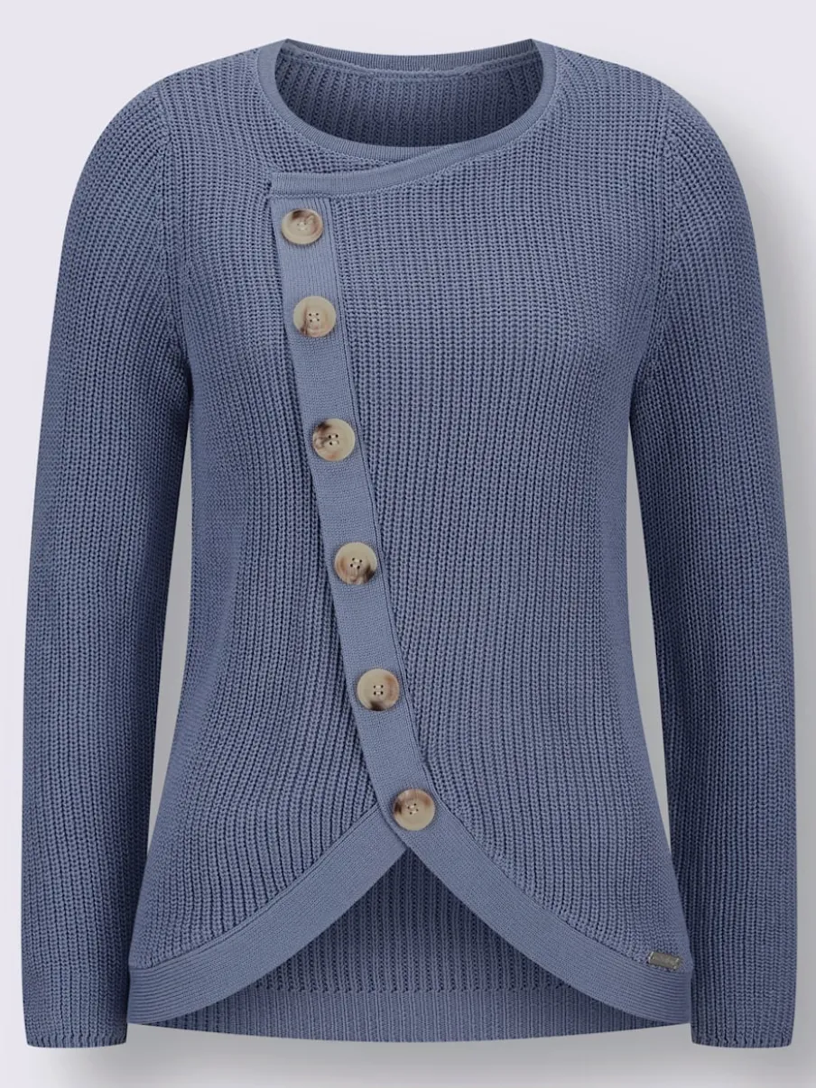 Pull avec boutonnières avant à effet affinant et côtelé