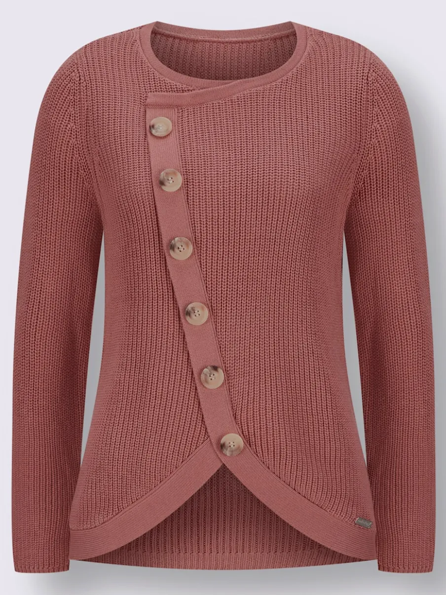 Pull avec boutonnières avant à effet affinant et côtelé