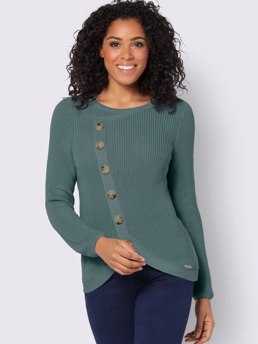 Pull avec boutonnières avant à effet affinant et côtelé
