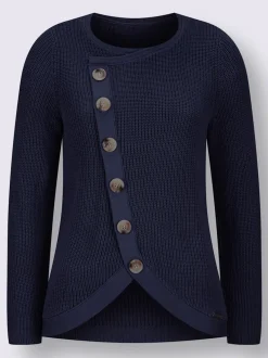 Pull avec boutonnières avant à effet affinant et côtelé