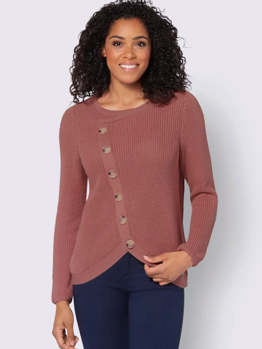 Pull avec boutonnières avant à effet affinant et côtelé