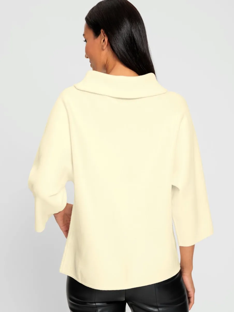 Pull avec col à revers et manches 3/4 en maille douce