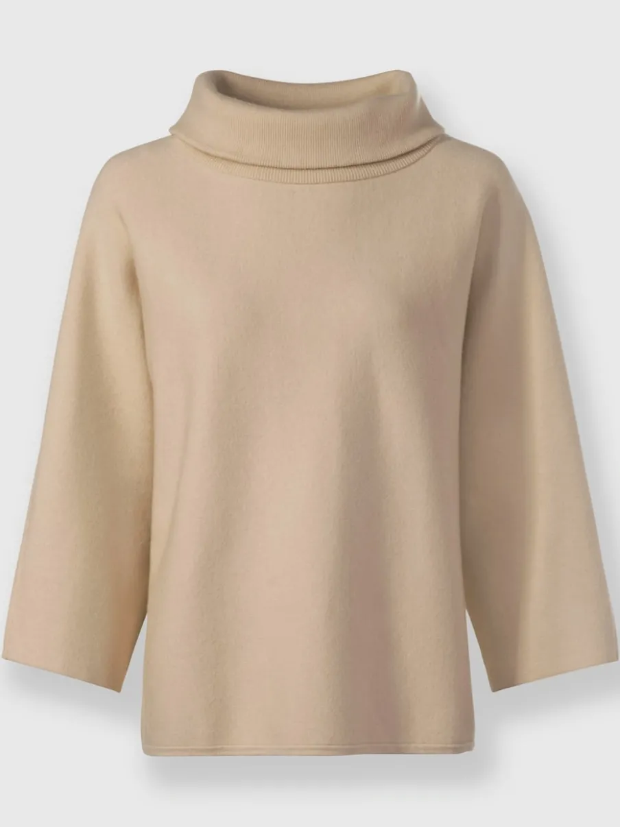 Pull avec col à revers et manches 3/4 en maille douce