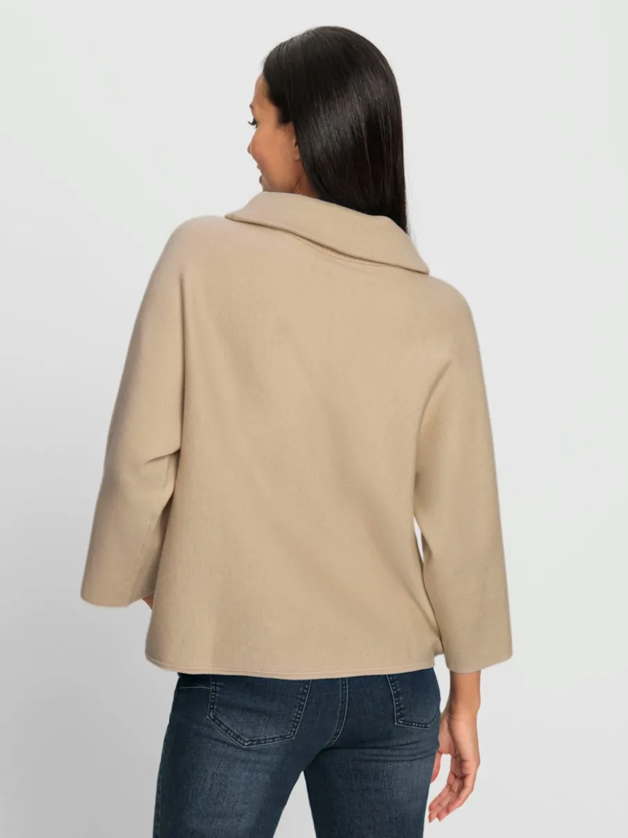 Pull avec col à revers et manches 3/4 en maille douce