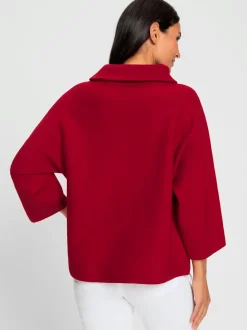 Pull avec col à revers et manches 3/4 en maille douce