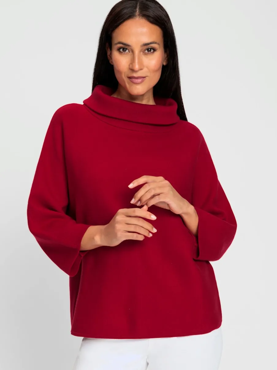 Pull avec col à revers et manches 3/4 en maille douce