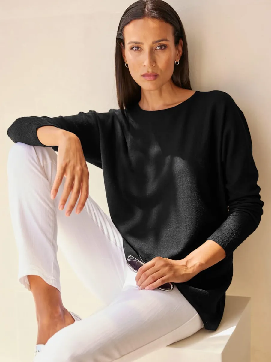 Pull avec col rond et manches chauve-souris en tricot doux