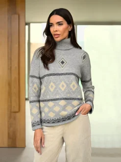 Pull avec col roulé et manches longues à motif intarsia
