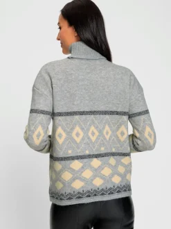 Pull avec col roulé et manches longues à motif intarsia