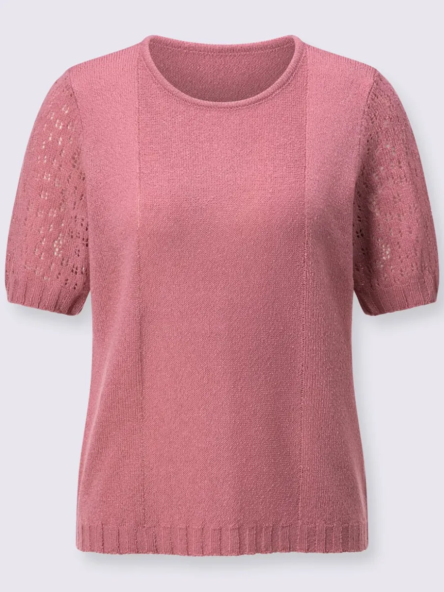 Pull bouclé avec motif ajouré et manches côtelées