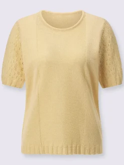 Pull bouclé avec motif ajouré et manches côtelées