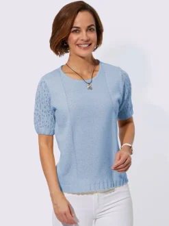 Pull bouclé avec motif ajouré et manches côtelées