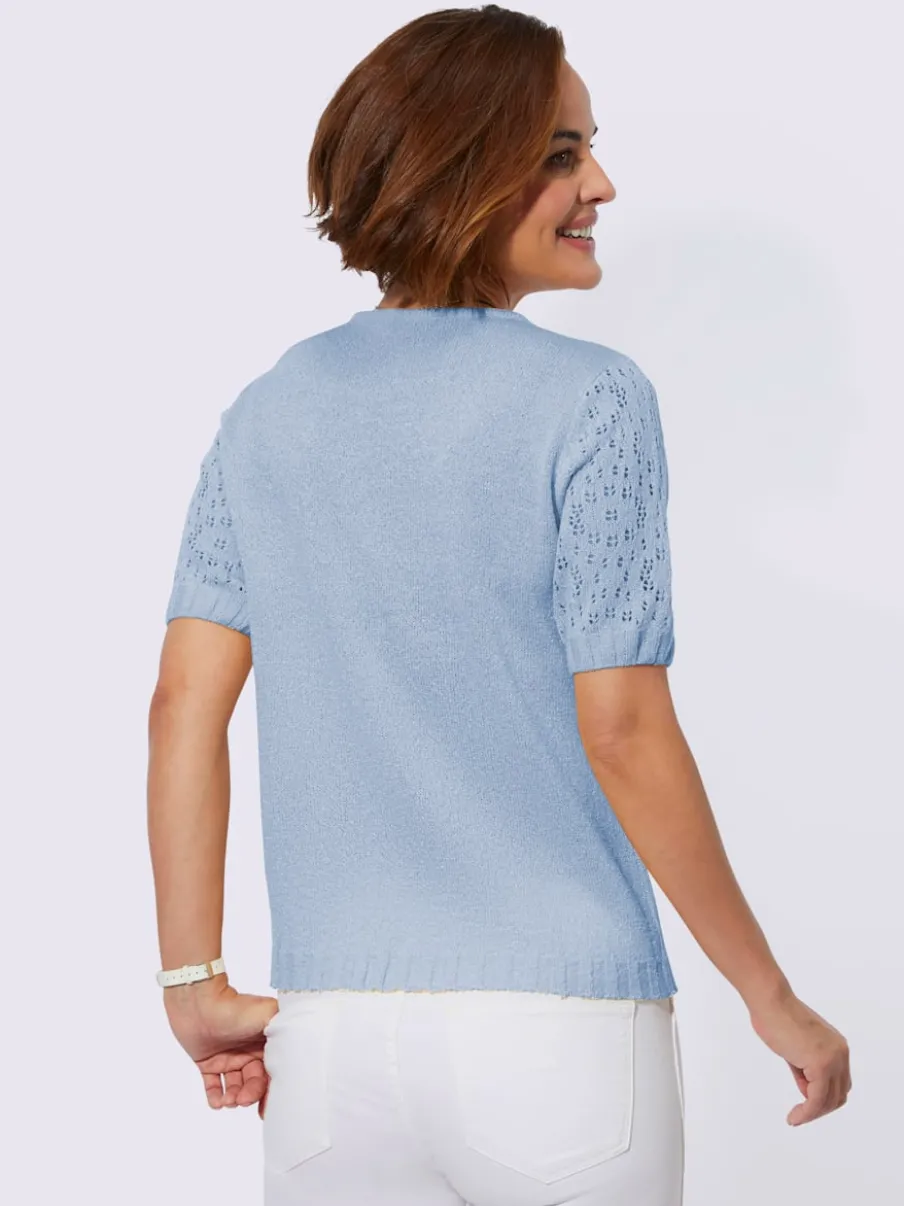 Pull bouclé avec motif ajouré et manches côtelées