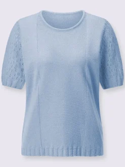 Pull bouclé avec motif ajouré et manches côtelées