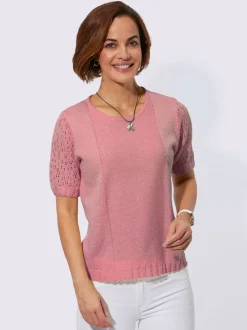 Pull bouclé avec motif ajouré et manches côtelées