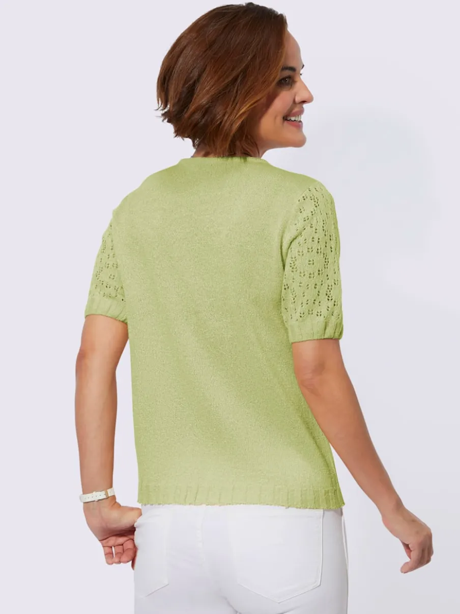 Pull bouclé avec motif ajouré et manches côtelées