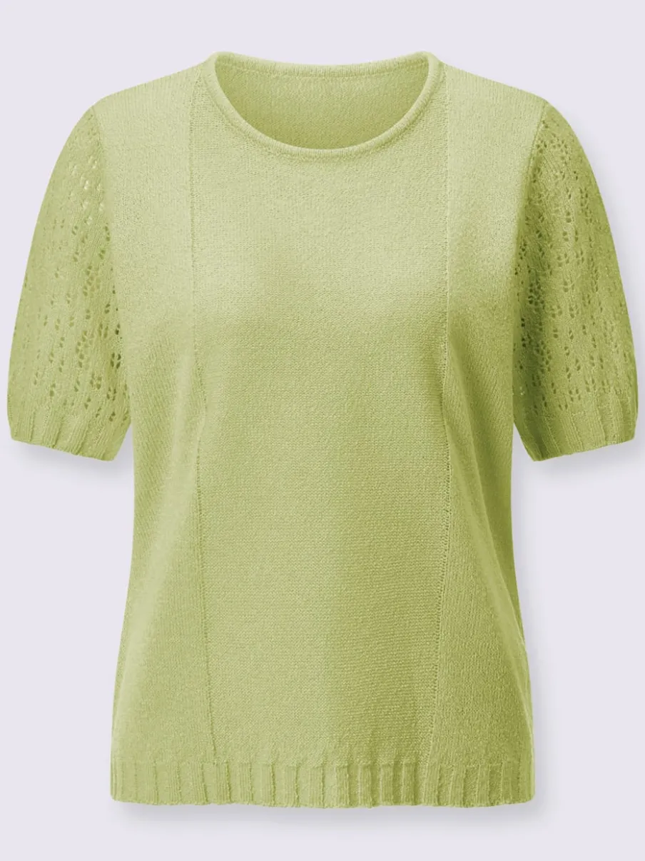 Pull bouclé avec motif ajouré et manches côtelées