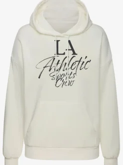 Pull à capuche avec cordon et inscription sportive devant