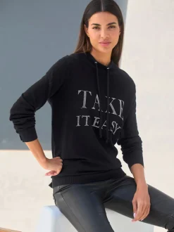 Pull à capuche avec inscription en pierres brillantes