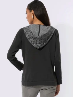Pull à capuche avec pierres brillantes et poche decorative