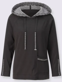 Pull à capuche avec pierres brillantes et poche decorative