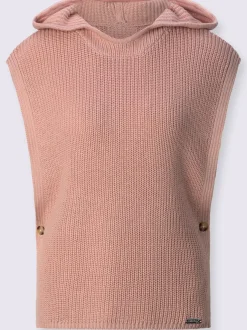 Pull à capuche à emmanchures dénudées côtelé boutonné