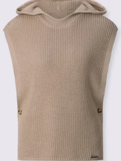 Pull à capuche à emmanchures dénudées côtelé boutonné