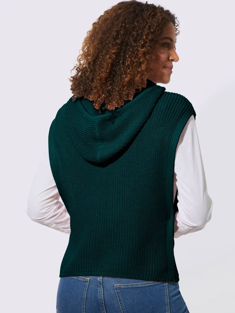 Pull à capuche à emmanchures dénudées côtelé boutonné