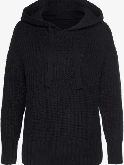 Pull à capuche en grosse maille douce avec larges bords-côtes et capuche à coulisse