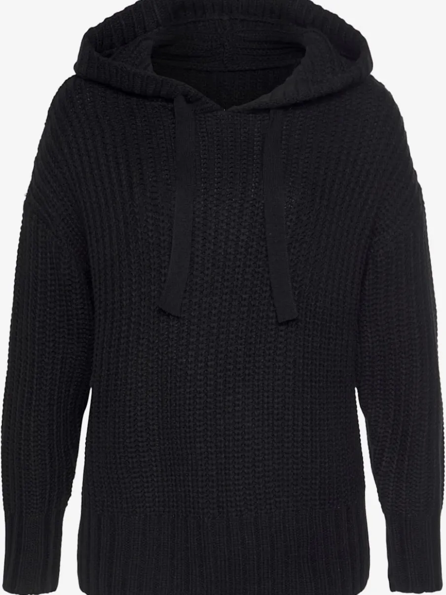 Pull à capuche en grosse maille douce avec larges bords-côtes et capuche à coulisse