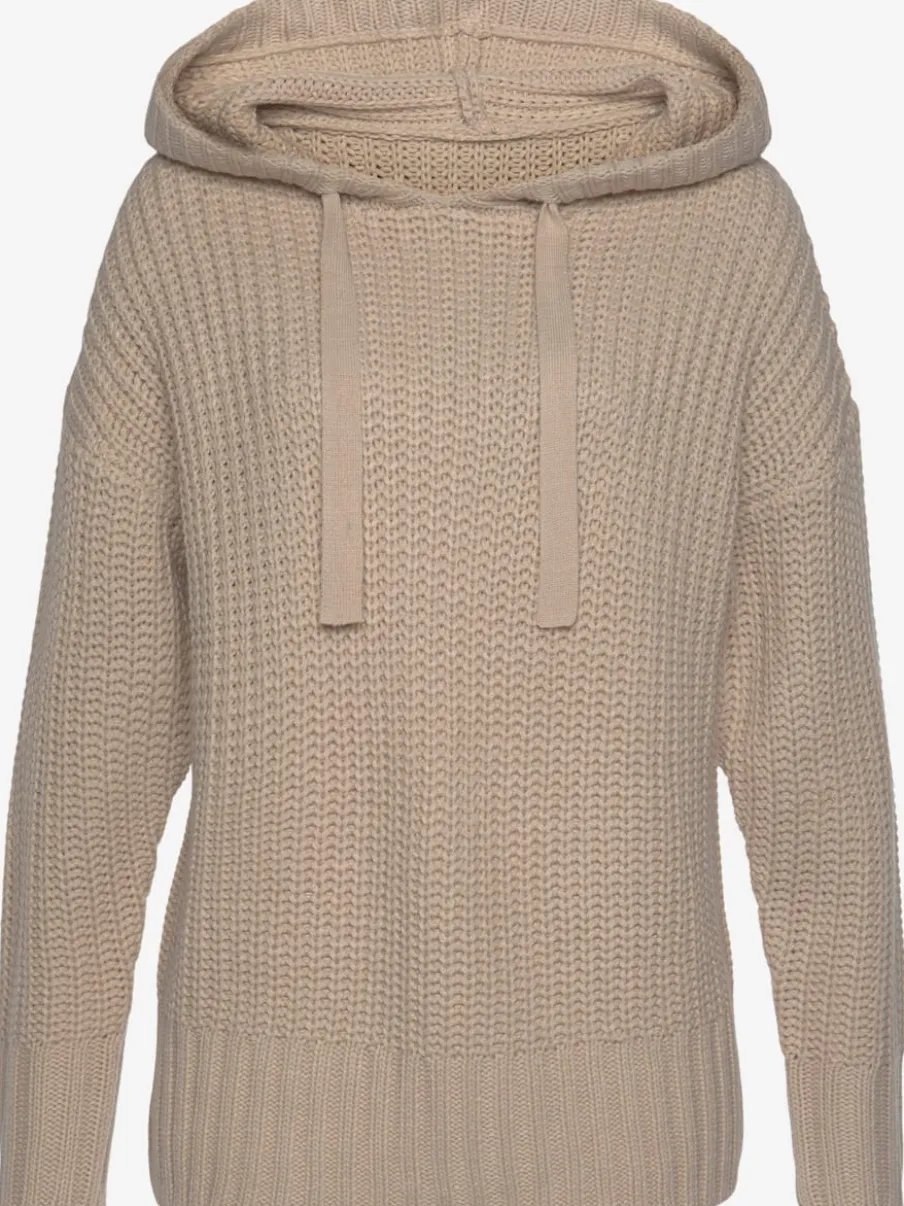 Pull à capuche en grosse maille douce avec larges bords-côtes et capuche à coulisse