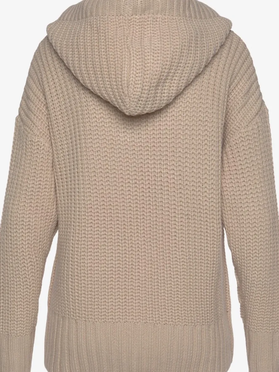Pull à capuche en grosse maille douce avec larges bords-côtes et capuche à coulisse