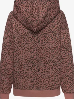 Pull à capuche imprimé motif léopard confort bords-côtes