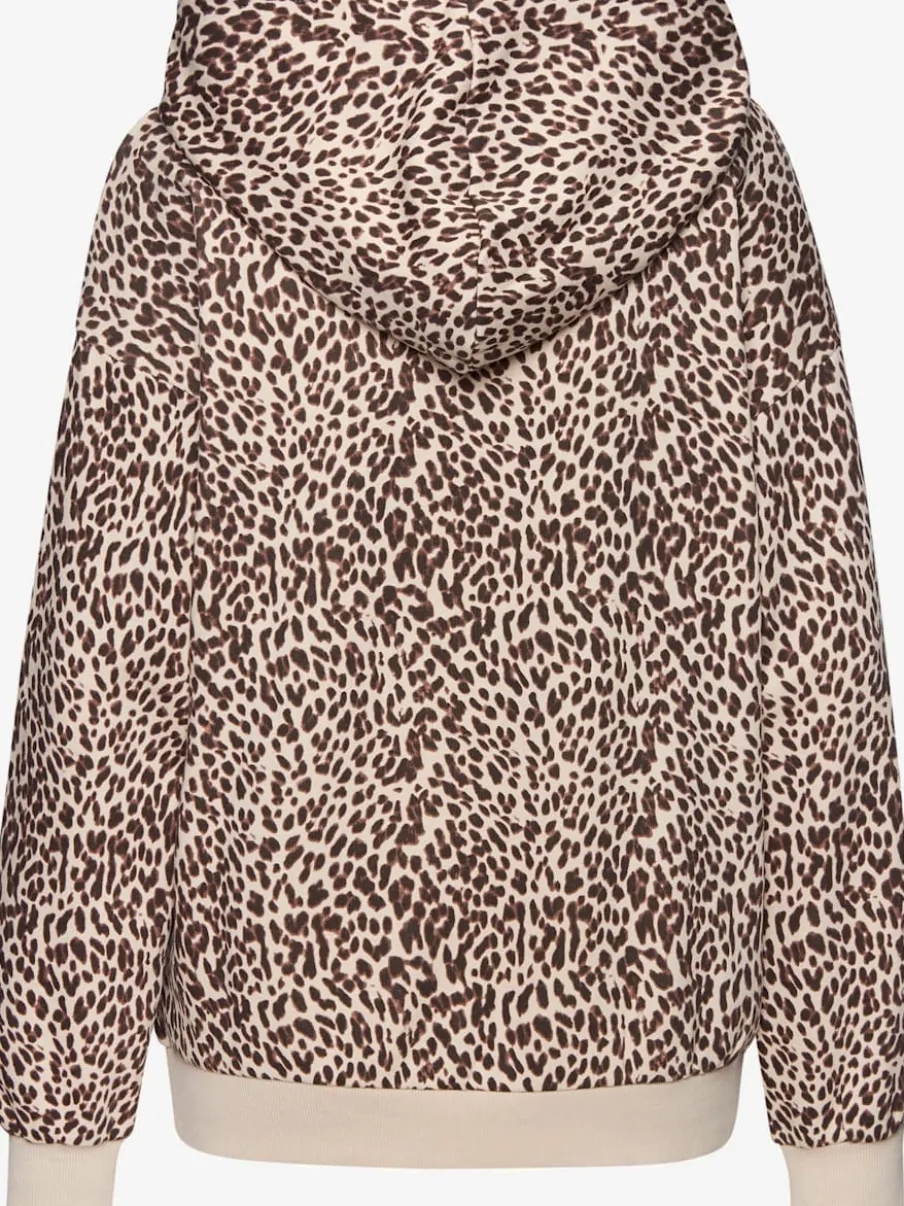 Pull à capuche imprimé motif léopard confort bords-côtes