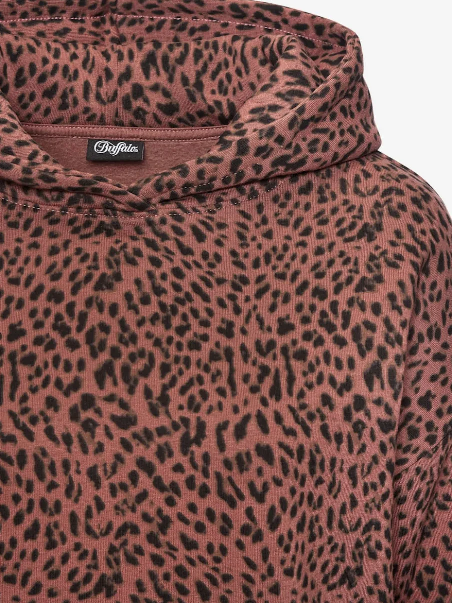 Pull à capuche imprimé motif léopard confort bords-côtes