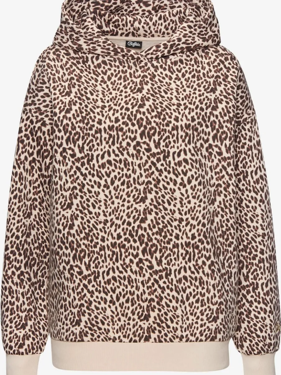 Pull à capuche imprimé motif léopard confort bords-côtes
