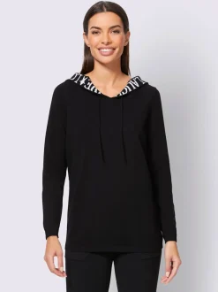 Pull à capuche manches longues avec inscription motif cœur étoile