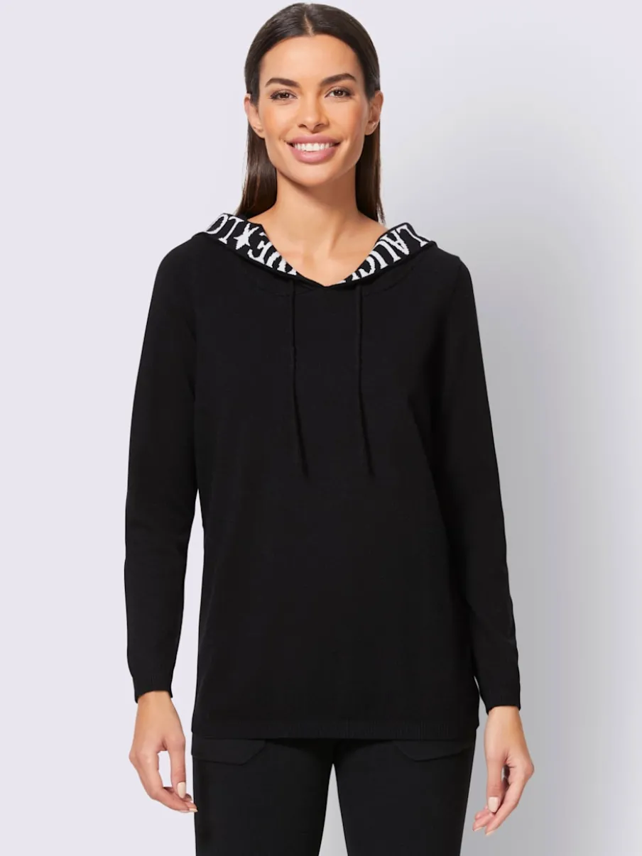 Pull à capuche manches longues avec inscription motif cœur étoile