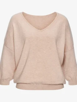 Pull chauve-souris avec encolure V et manches 3/4 en tricot doux