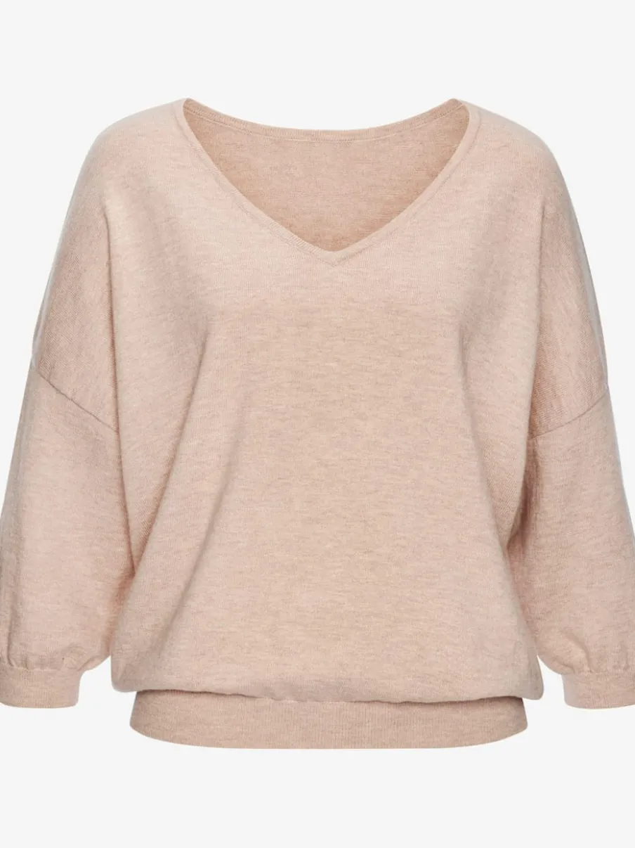 Pull chauve-souris avec encolure V et manches 3/4 en tricot doux