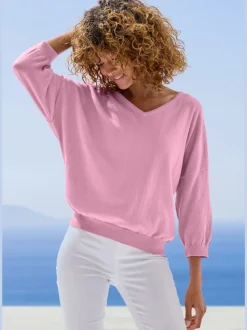 Pull chauve-souris avec encolure V et manches 3/4 en tricot doux