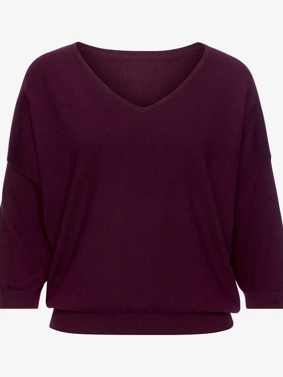 Pull chauve-souris avec encolure V et manches 3/4 en tricot doux