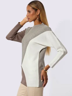 Pull chauve-souris en mélange de modal avec motif intarsia et finitions droites