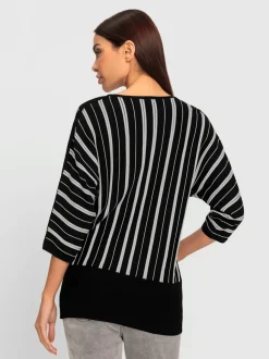 Pull chauve-souris rayé avec rivets décoratifs aux épaules