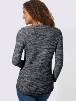 Pull chiné à col rond et manches longues féminines